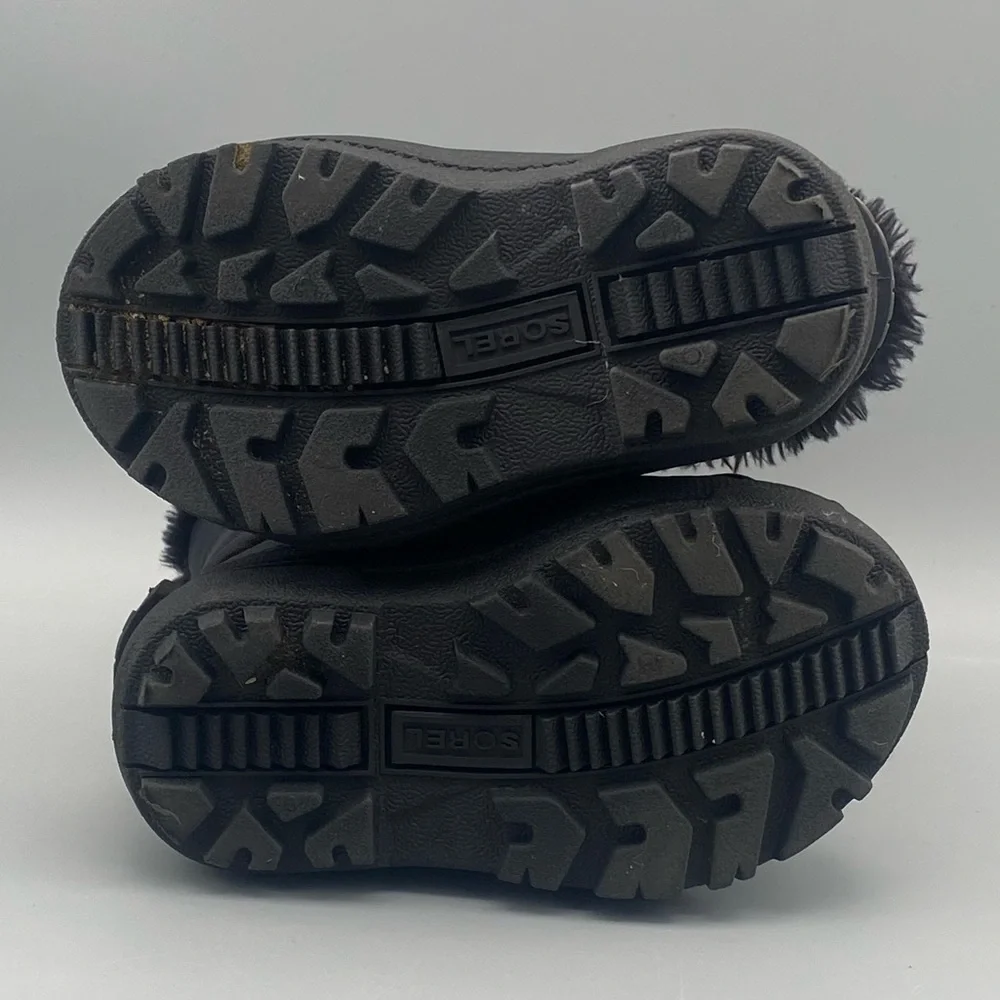 Sorel Kids Black Winter Boots with Cream Bear Accent